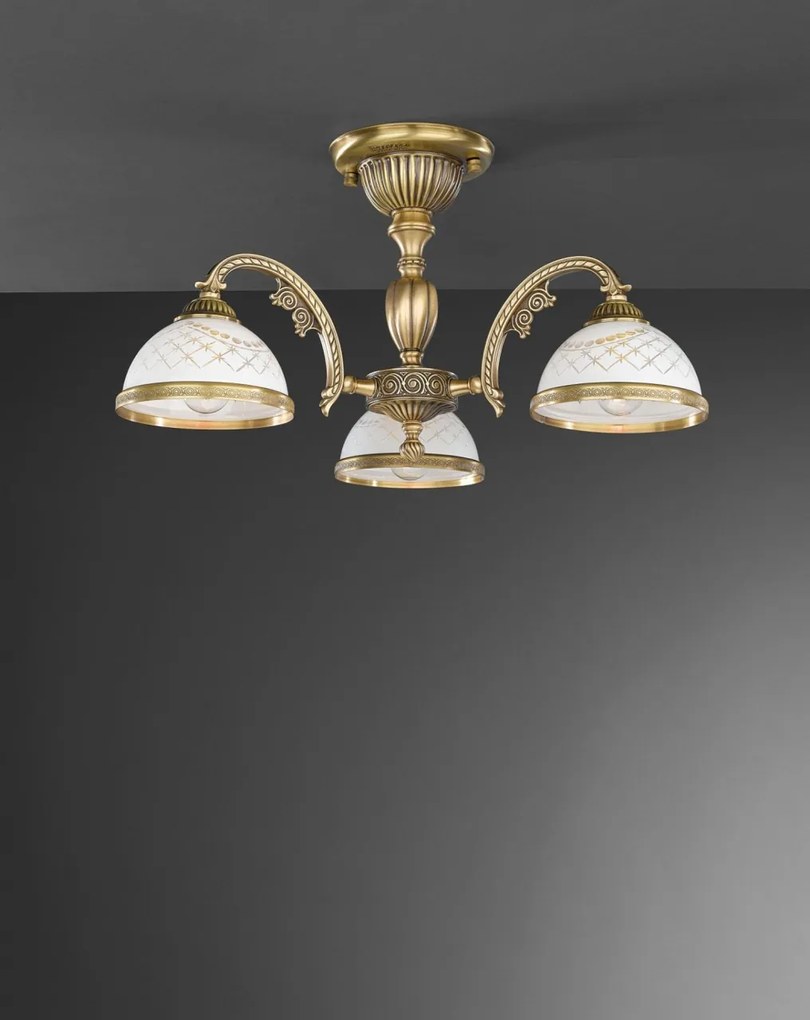 Lustra aplicata cu 3 brate clasic design italian din alama, sticla 7002 RA-PL. 7022/3