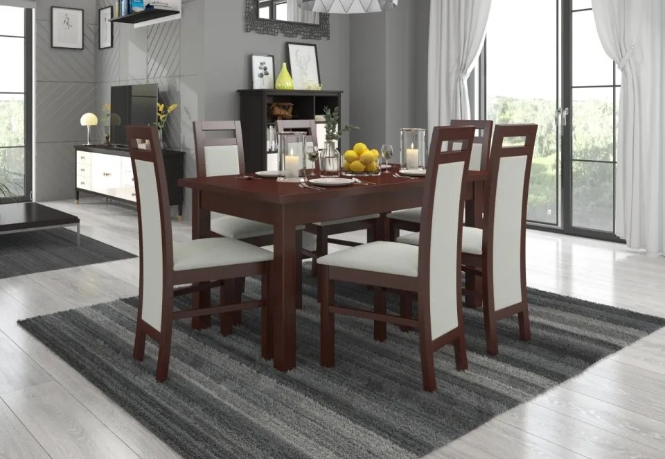 Set de masa extensibila si 6 scaune tapitate, RODOS 14, ADRK Furniture (Culoare: Nuc inchis)