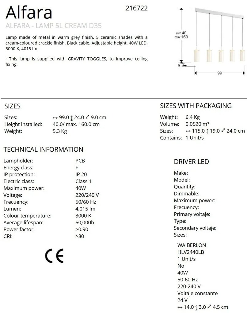 Lustra cu 5 pendule ceramice LED Alfara