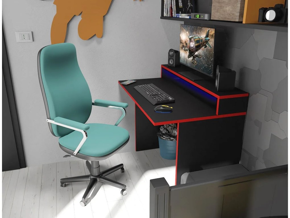 Masă PC gaming Adapt (Negru + Roșu) (cu iluminat LED RGB). 1054991