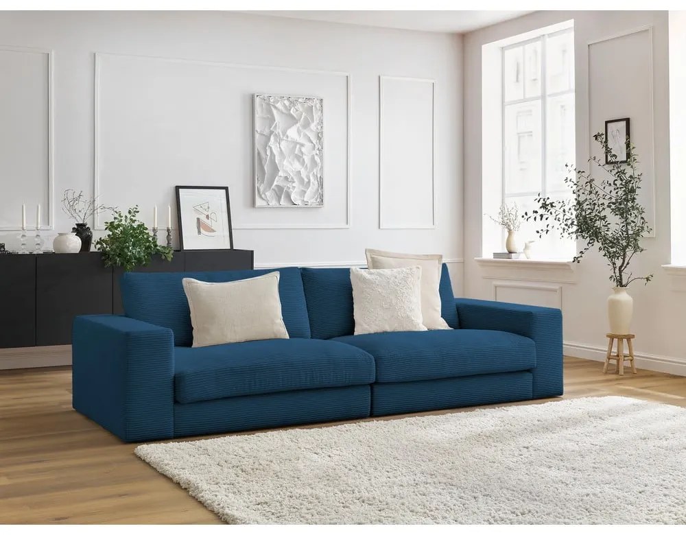 Canapea albastru-închis cu tapițerie din catifea reiată 274 cm Leonard – Bobochic Paris