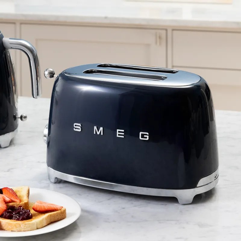 Prajitor de paine SMEG 50's Style TSF01NBEU, 950 W, 2 felii, 6 trepte, Tava pentru firimituri, Cablu integrat, Otel inoxidabil, Albastru inchis