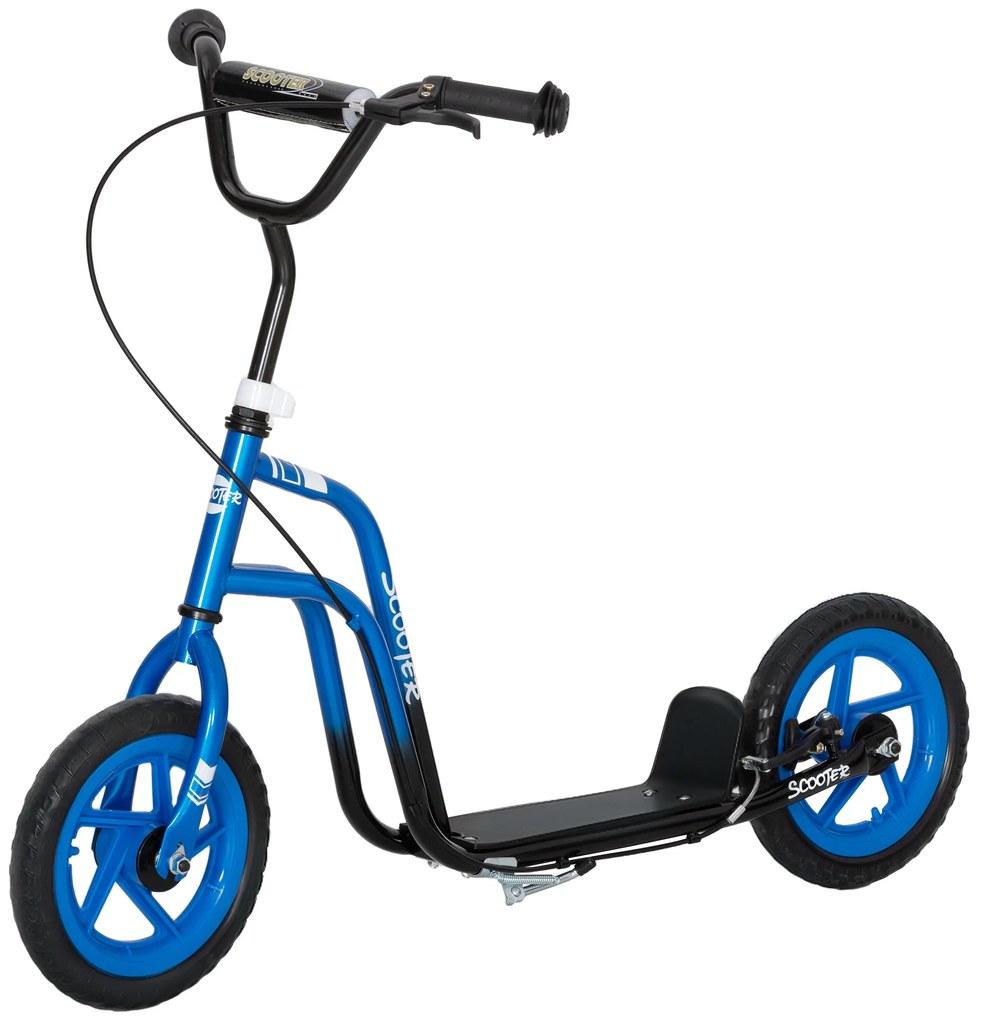 AIYAPLAY Trotinetă pentru copii cu ghidon reglabil, roți mari, suport de parcare, frână de mână, pentru copii cu vârste între 5-12 ani, Albastru | Aosom Romania