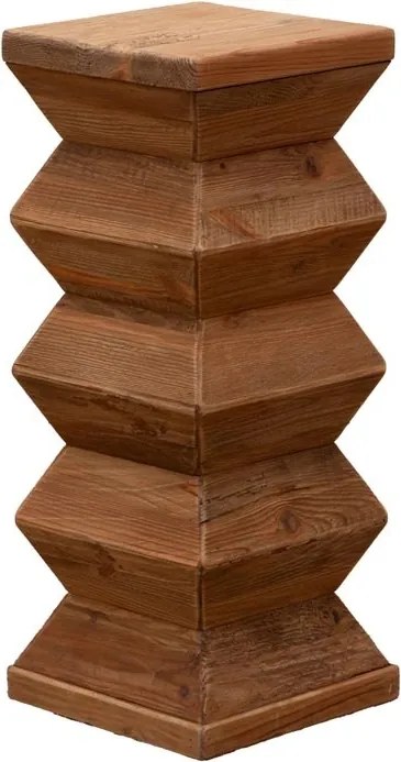 Măsuță laterală înaltă din lemn reciclat, natur, cu profil în zigzag, 76 x 31 x 31 cm, „Angularis”