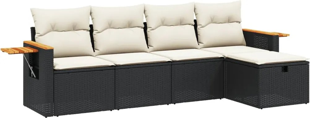 vidaXL Set mobilier de grădină cu perne, 5 piese, negru, poliratan