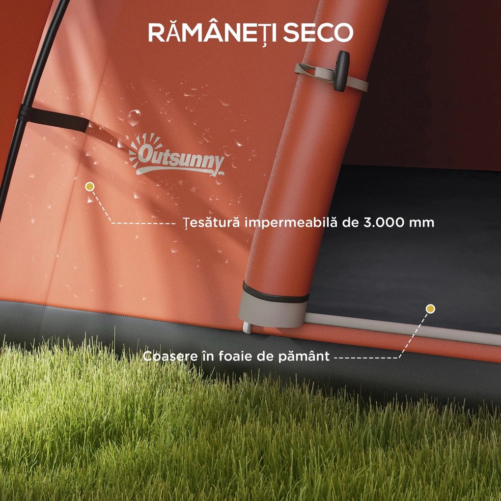 Outsunny Cort de Camping cu Verandă, Impermeabil, pentru 5-6 Persoane, Cort cu Geantă de Transport, 550x300x198 cm, Portocaliu | Aosom Romania