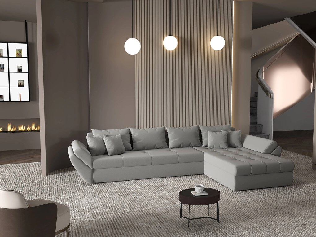 Colțar extensibil dumonde cu ladă de depozitare si sezut confortabil din spuma high-density, Loana XL Royal Gri II 335x185 cm