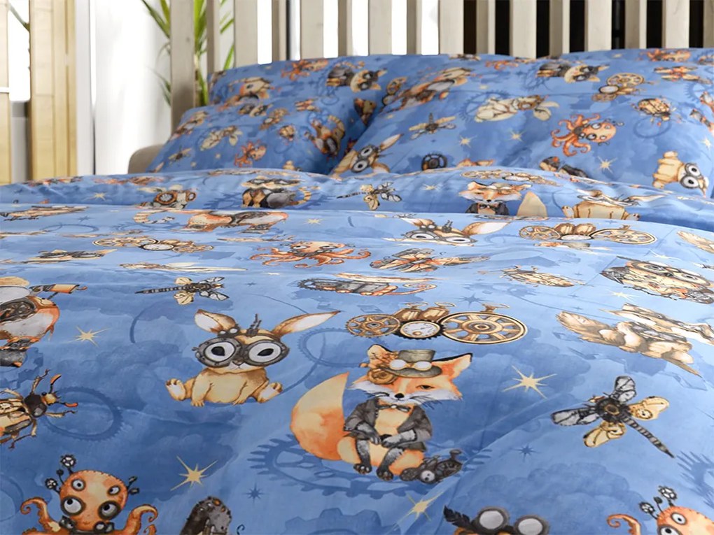 Lenjerie de pat pentru copii din bumbac STEAM DREAMS albastru Dimensiune lenjerie de pat: 70 x 90 cm | 140 x 200 cm