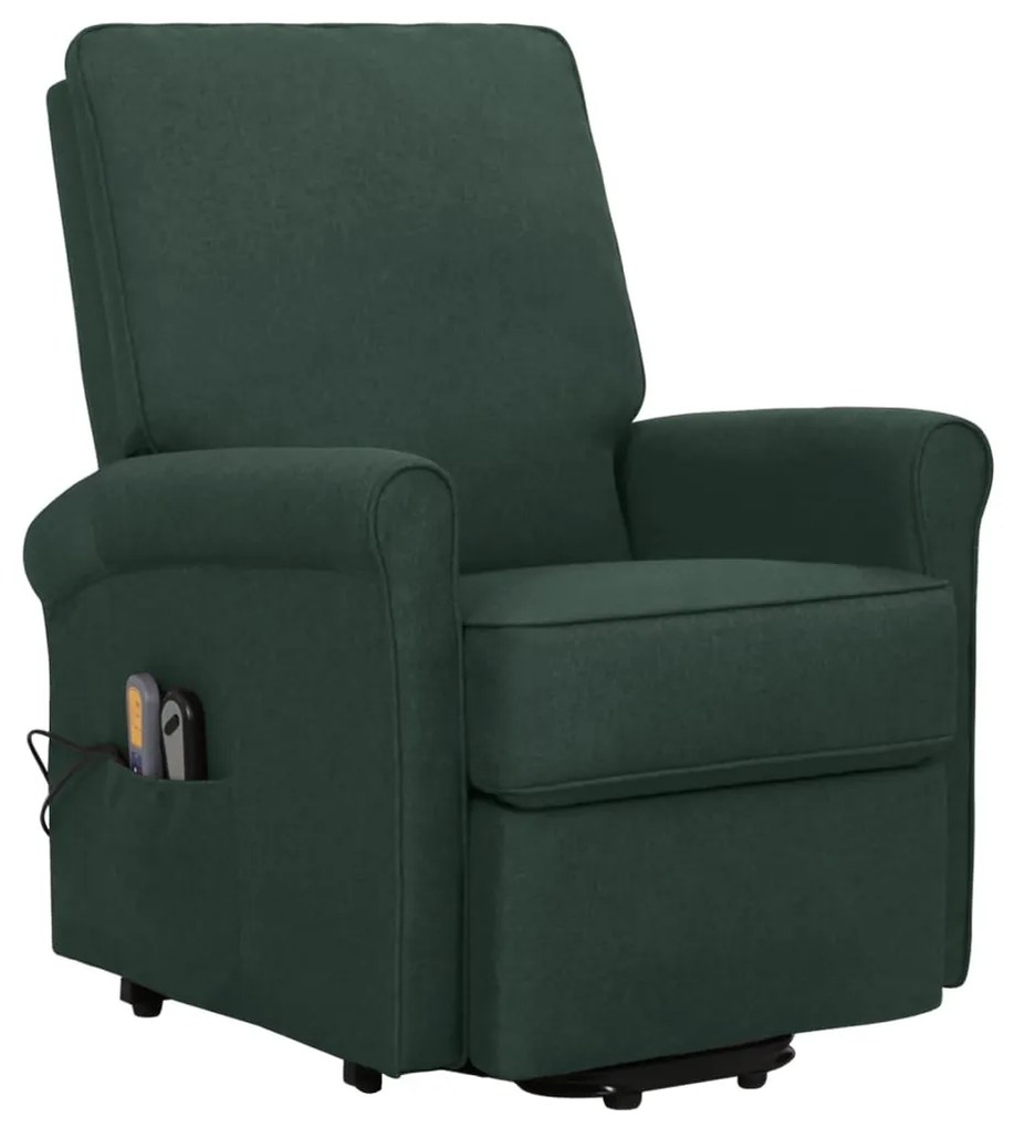 329735 vidaXL Fotoliu de masaj cu ridicare, verde închis, material textil