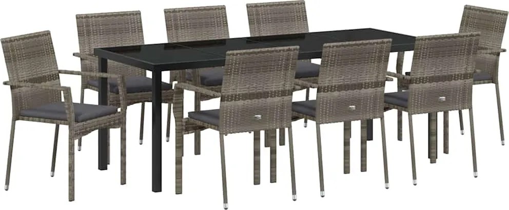 vidaXL Set de masă pentru grădină cu pernă 9 pcs Gri poliratan