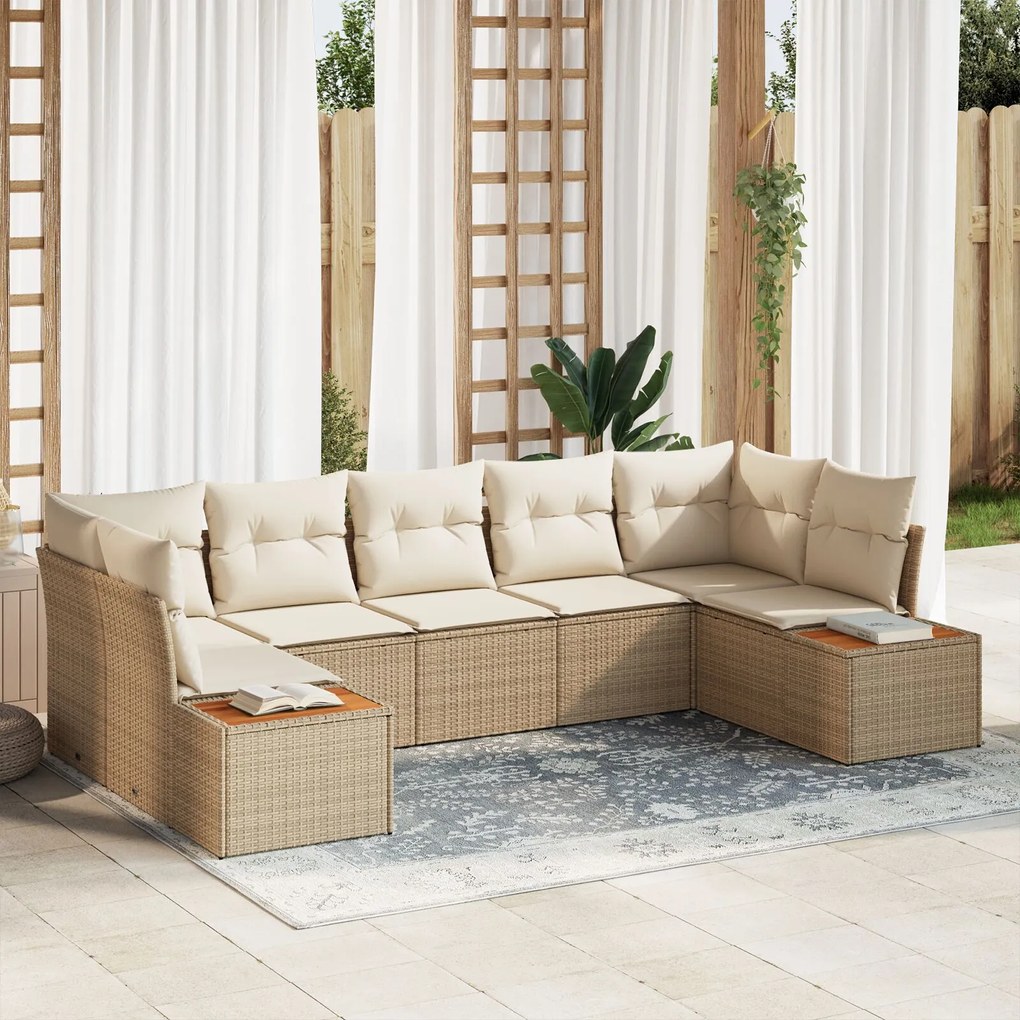 vidaXL Set de canapele pentru grădină cu pernă 7 pcs Bej Rattan poli