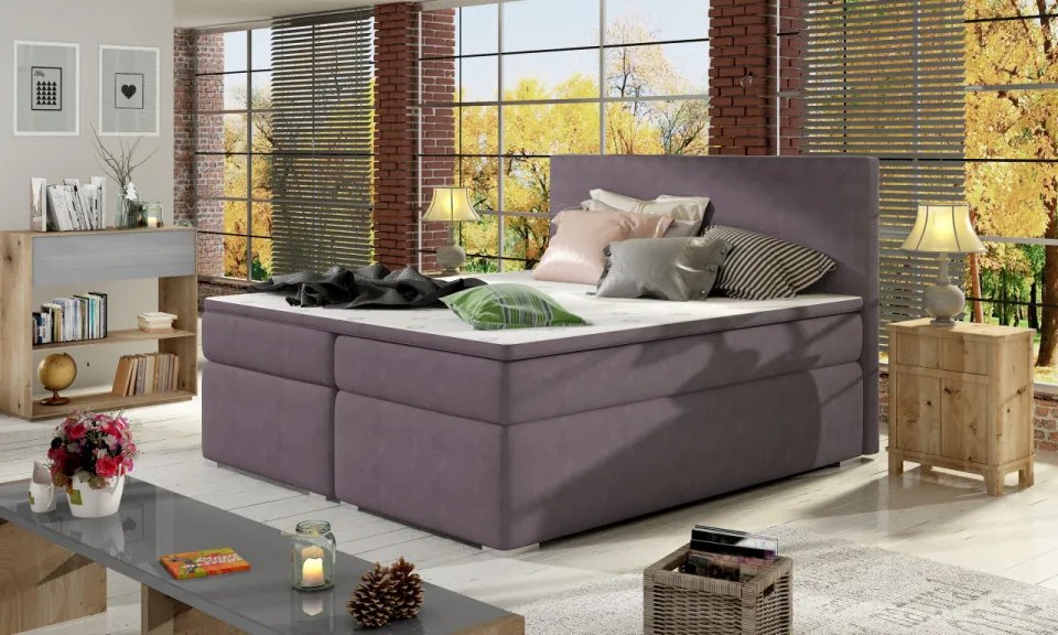 Pat boxspring tapitat, cu spatiu pentru depozitare, 140X200 cm, Divalo, Eltap (Culoare: Alb)