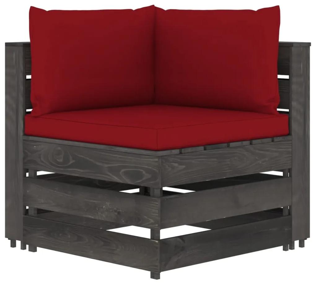 Canapea de colt modulara cu perne, gri, lemn tratat 1, wine red and grey, Canapea coltar