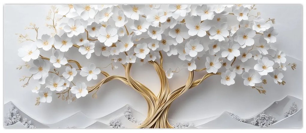 Tablou – Arborele vieții 3D plin de flori (120x50 cm)