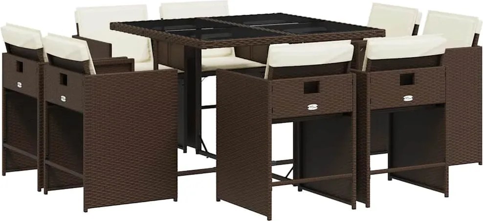 vidaXL Set mobilier de grădină cu perne, 9 piese, maro, poliratan