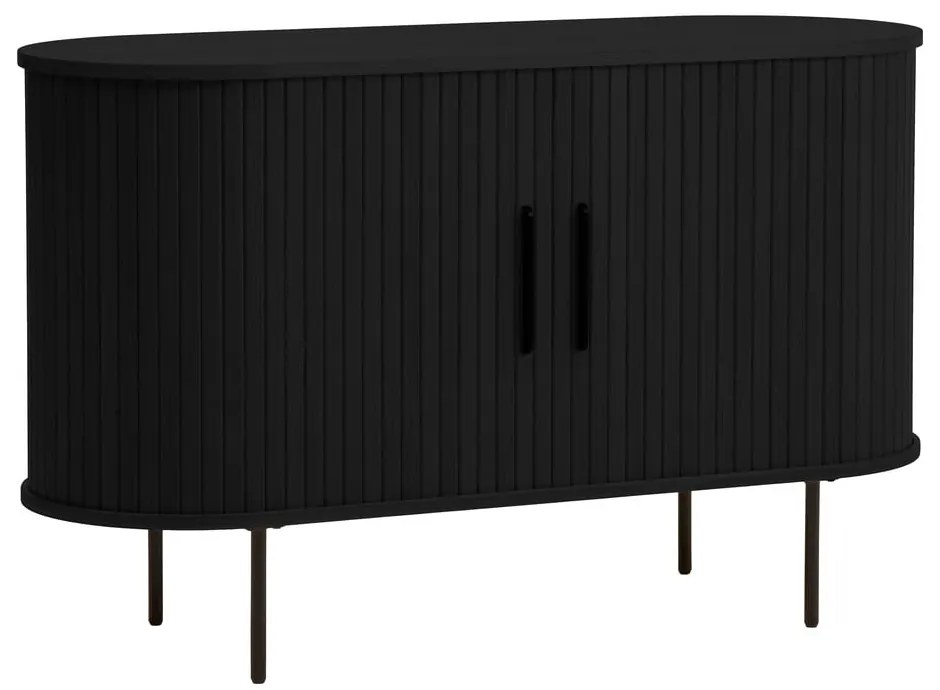 Comodă neagră cu aspect de lemn de stejar cu ușă glisantă 120x76x45 cm Nola – Unique Furniture