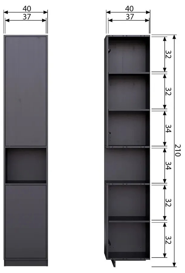 Bibliotecă modulară neagră din lemn masiv de pin 200x210 cm Finca – WOOOD