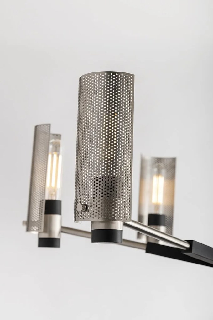 Candelabru design modern PILSEN, negru si nichel satinat, cu 8 surse de lumina