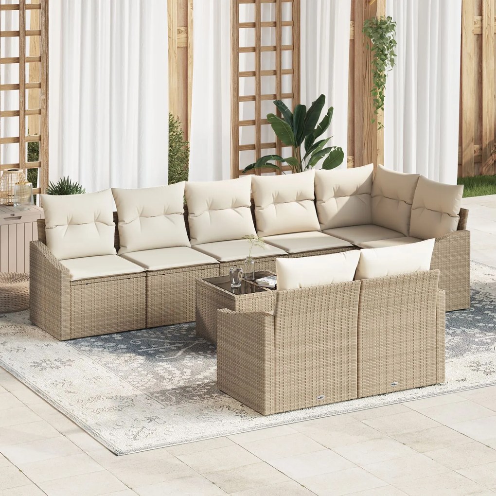 vidaXL Set de canapele pentru grădină 9 pcs Bej Rattan poli