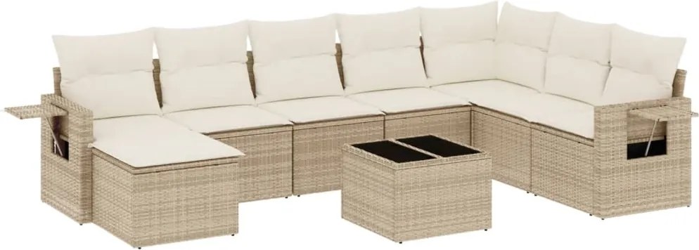 vidaXL Set canapele de grădină, 9 piese, cu perne, bej, poliratan