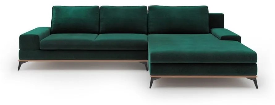Colțar extensibil cu tapițerie de catifea și șezlong pe partea dreaptă Windsor & Co Sofas Astre, verde smarald