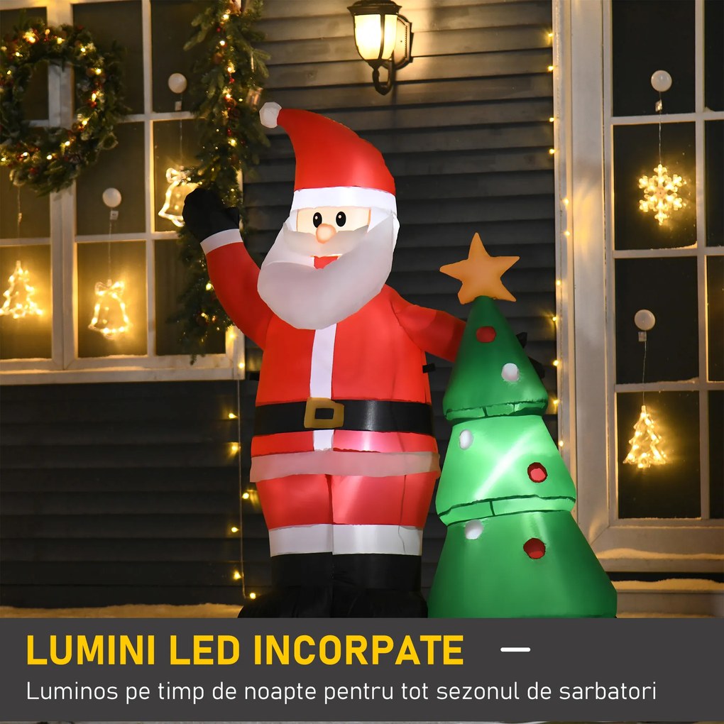 HOMCOM Mos Craciun Gonflabil cu Brad, Decoratiune de Craciun pentru Exterior cu Lumini cu LED | Aosom Romania