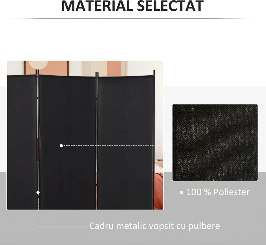 HOMCOM Paravan interior cu 3 panouri, separeu pliabil pentru spatii din metal si poliester, 253x50x182cm, bej | Aosom Romania