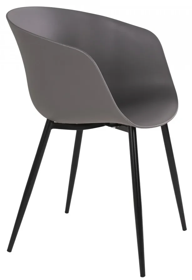 Scaun dining gri din piele cu picioare negre Roda