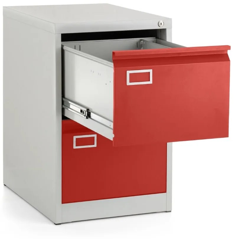 Dosar metalic A4 - 2 sertare, 45,5 x 62 x 71,5 cm, incuietoare cilindrica, rosu - ral 3000