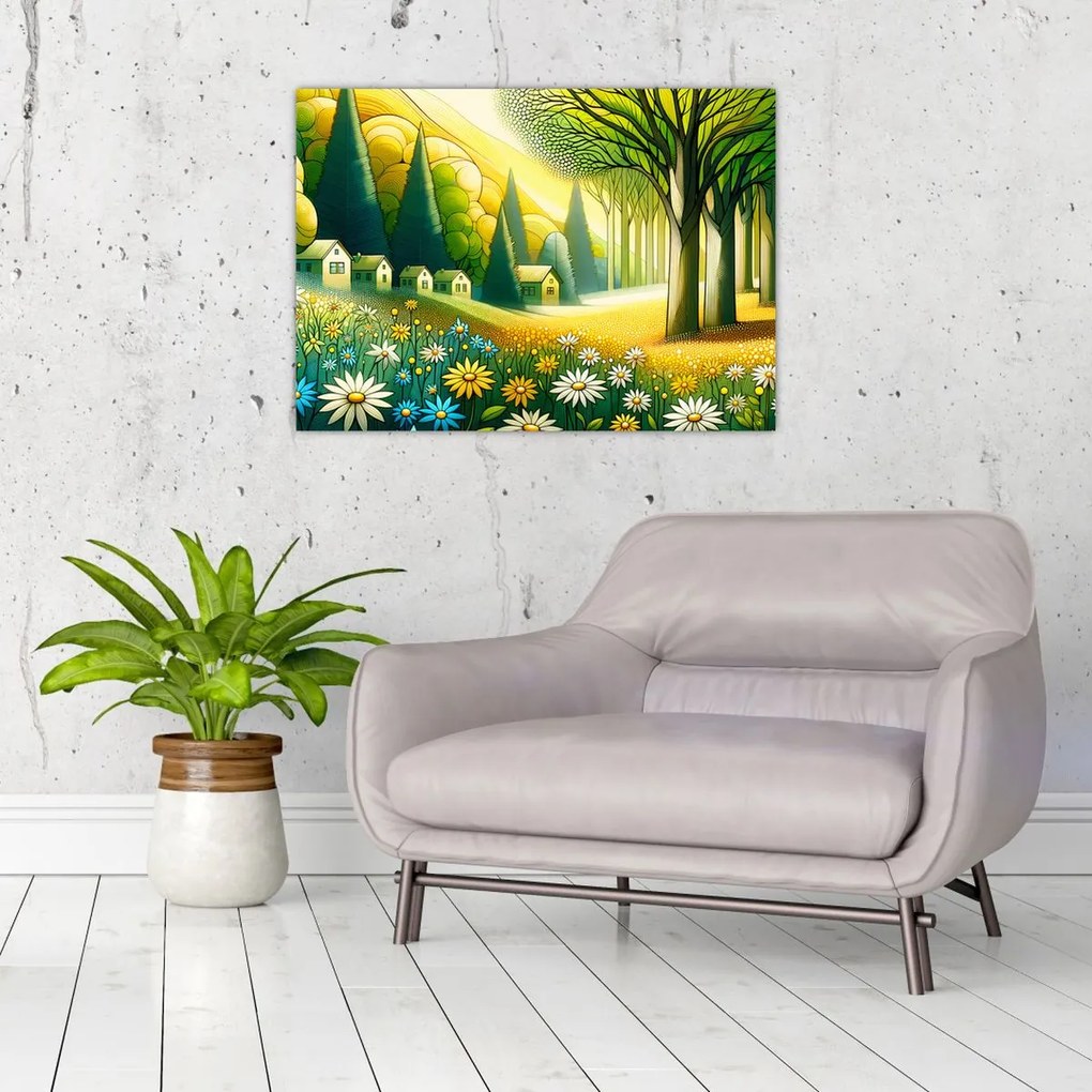 Tablou - Sat în galben-verde (70x50 cm)