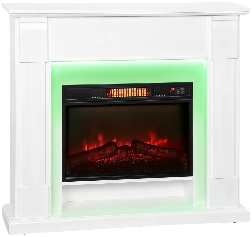 HOMCOM Șemineu Electric Empotrable cu Efect de Flacără 3D Bandă LED RGB 1800W Temporizator Termostat Alb | Aosom Romania