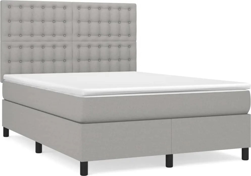 vidaXL Pat box spring cu saltea, gri deschis, 140x190 cm, textil