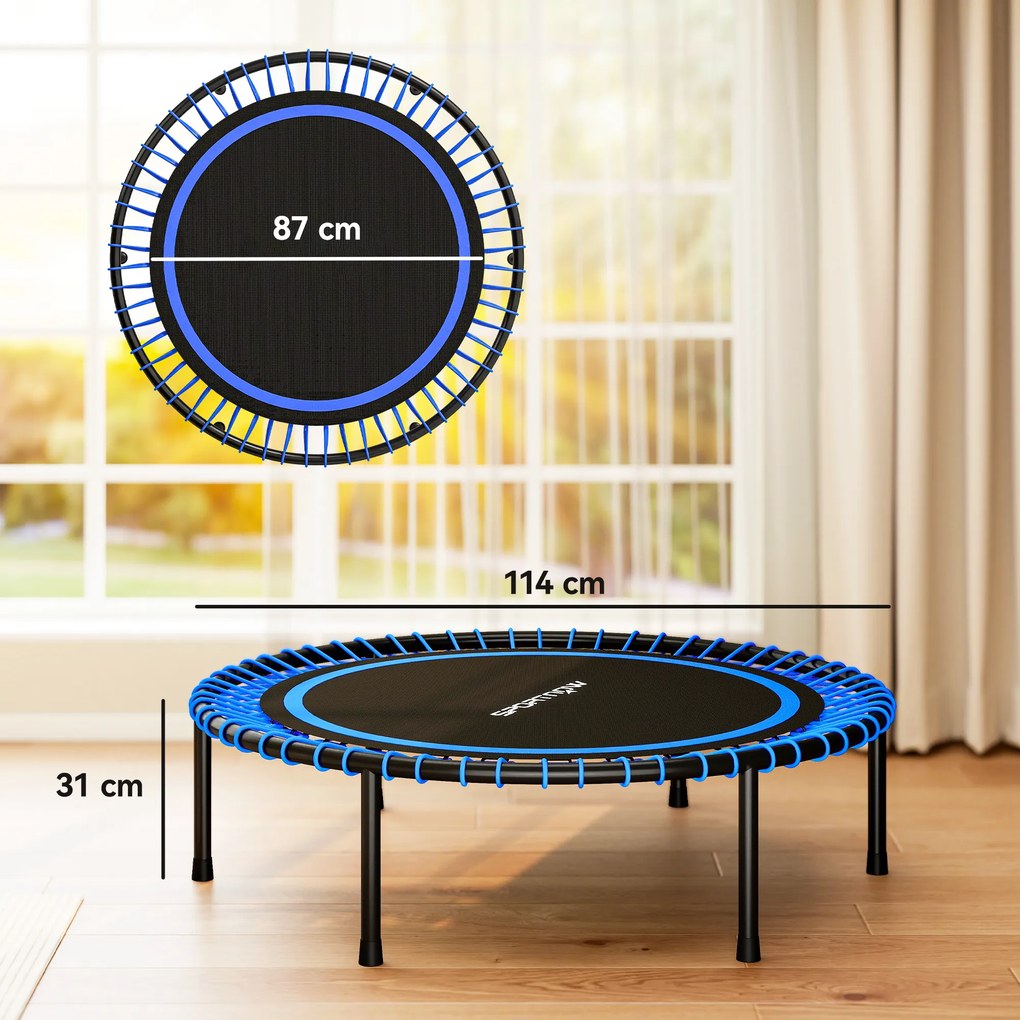 SPORTNOW Trambulină Elastică Fitness cu 36 de Corzi din Oțel și PP, Ø114x31 cm, Albastru | Aosom Romania