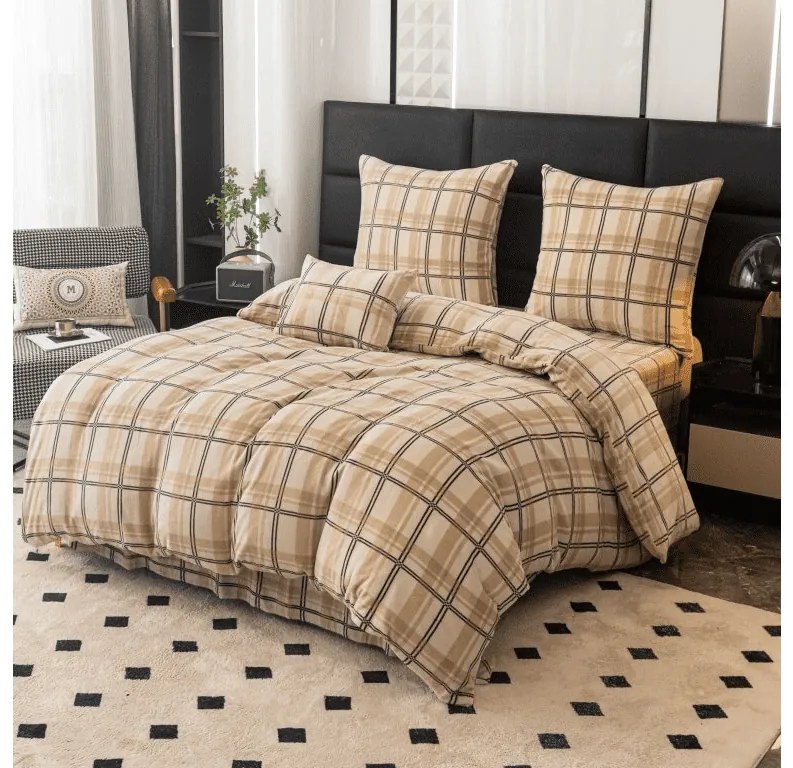 Lenjerie de pat din microplus PLAID crem Dimensiunile lenjeriei: 2 buc 70 x 90 cm | 200 x 220 cm