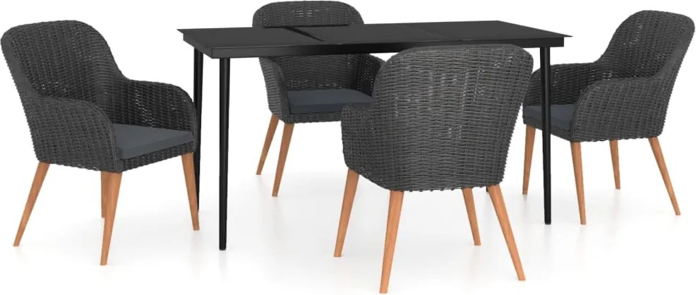 vidaXL Set masă pentru grădină, 5 piese, cu perne, negru