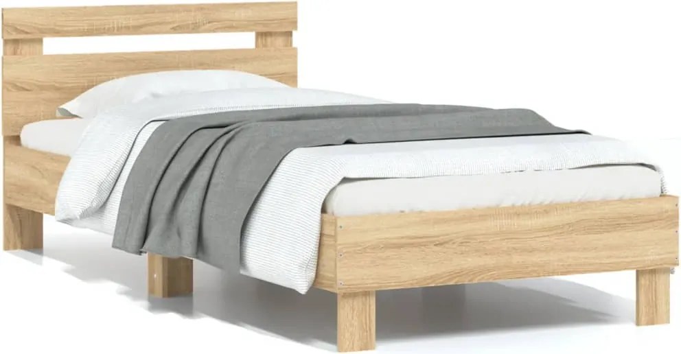 vidaXL Cadru de pat fără saltea, cu tăblie, stejar sonoma, 90x200 cm