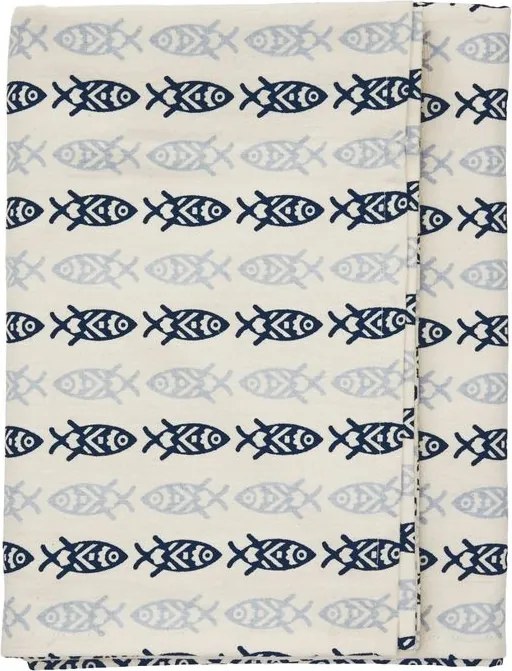 Față de masă din bumbac imprimat cu motive marine, 120×220 cm, „Fish Tablecloth"
