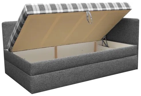 Pat tapițat ARLY 110x200 cm, cu tăblie reversibilă stânga/dreapta, antracit/alb