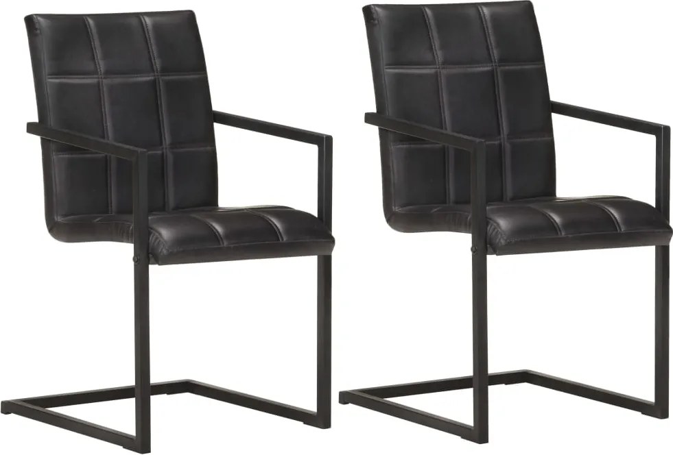 vidaXL Scaune de masă tip consola 2 buc. negru, piele naturală