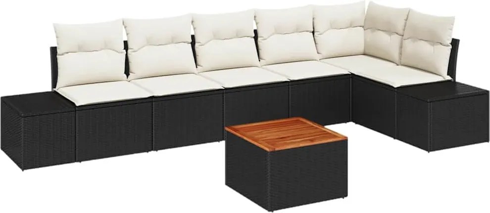 vidaXL Set de canapele pentru grădină cu pernă 7 pcs Negru poliratan