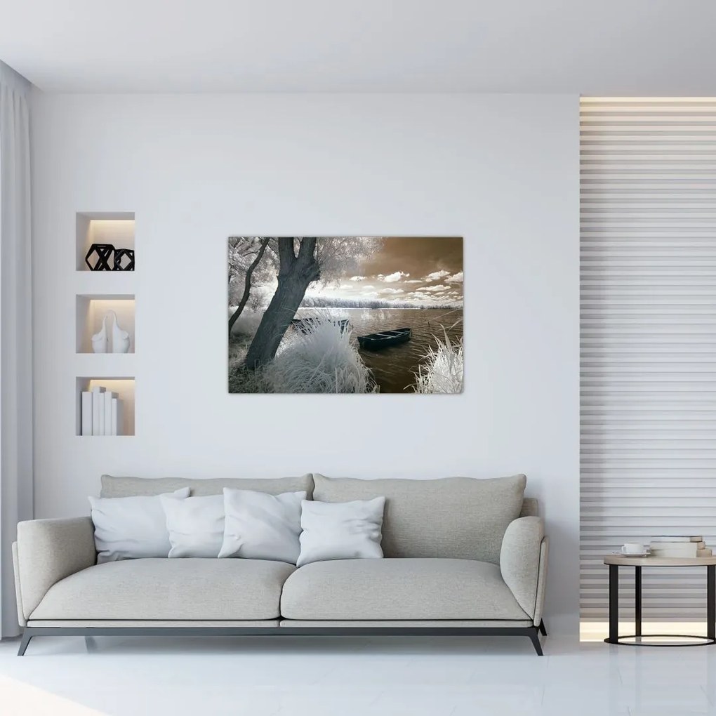 Tablou cu barca pe lac (90x60 cm)