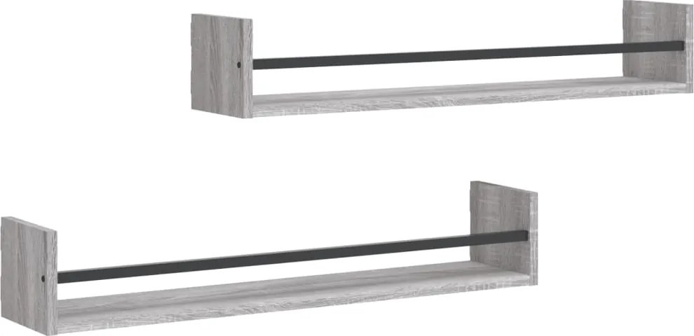 vidaXL Rafturi de perete cu bare, 2 buc, gri sonoma, 80x16x14 cm
