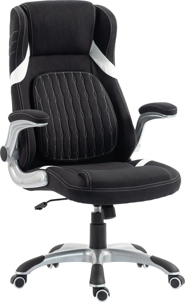 Vinsetto Scaun de Birou Ergonomic din Material Tip In, cu Suport Lombar, Înălțime Reglabilă, Funcție Balans, Negru | Aosom Romania