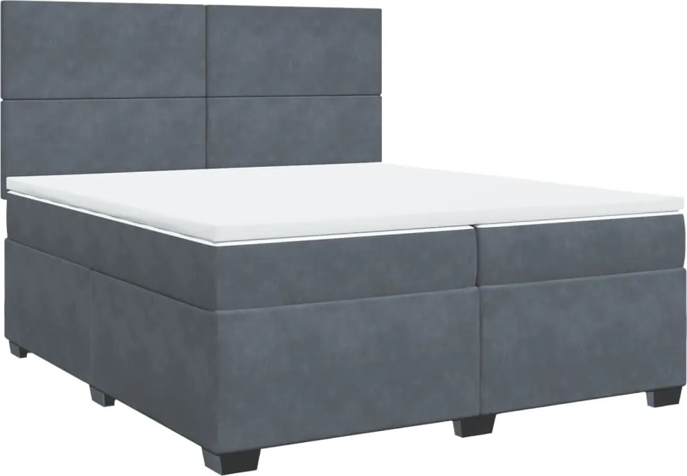 vidaXL Pat box spring cu saltea, gri închis, 200x200 cm, catifea