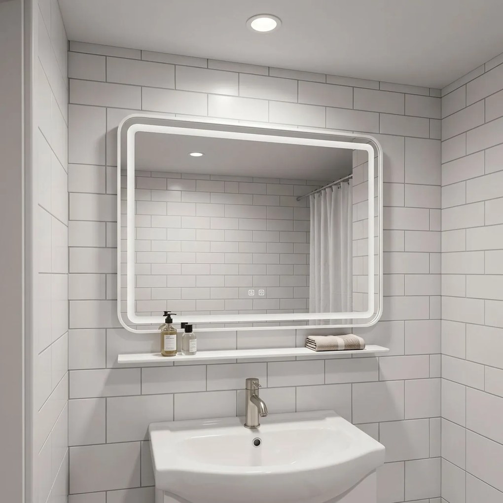 Oglindă de perete LED cu raft 80x60 cm L-8060