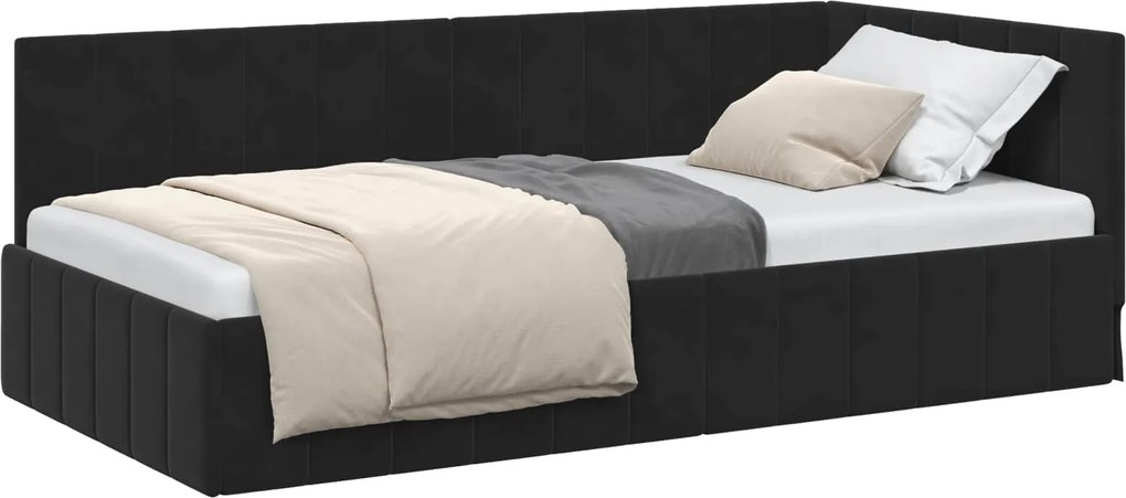 vidaXL Cadru de pat colțar cu headboard Negru 90 cm x 200 cm Catifea