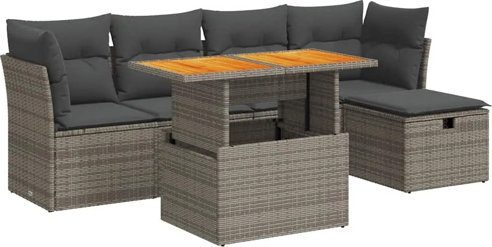 vidaXL Set mobilier grădină cu perne 6 piese gri poliratan/lemn acacia