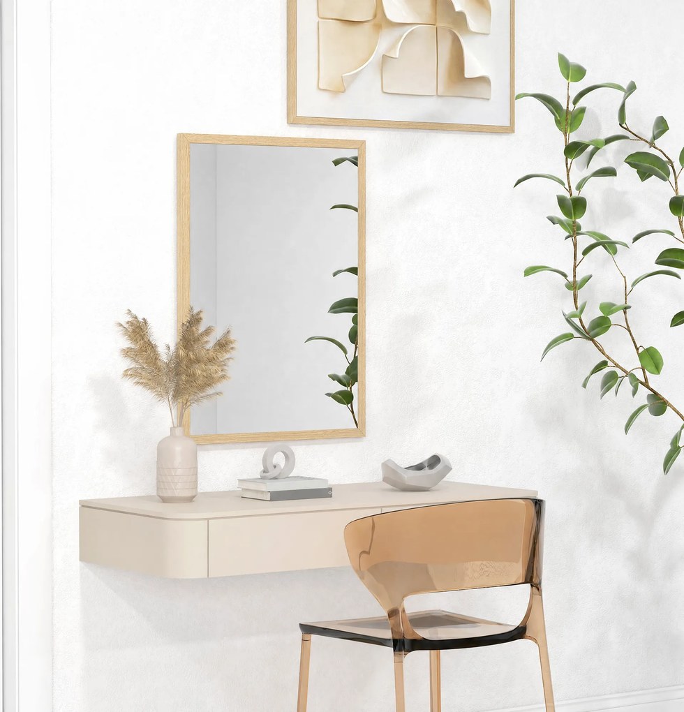 HOMCOM Oglindă de Perete din Sticlă și MDF, 50x70 cm, Culoare Lemn | Aosom Romania