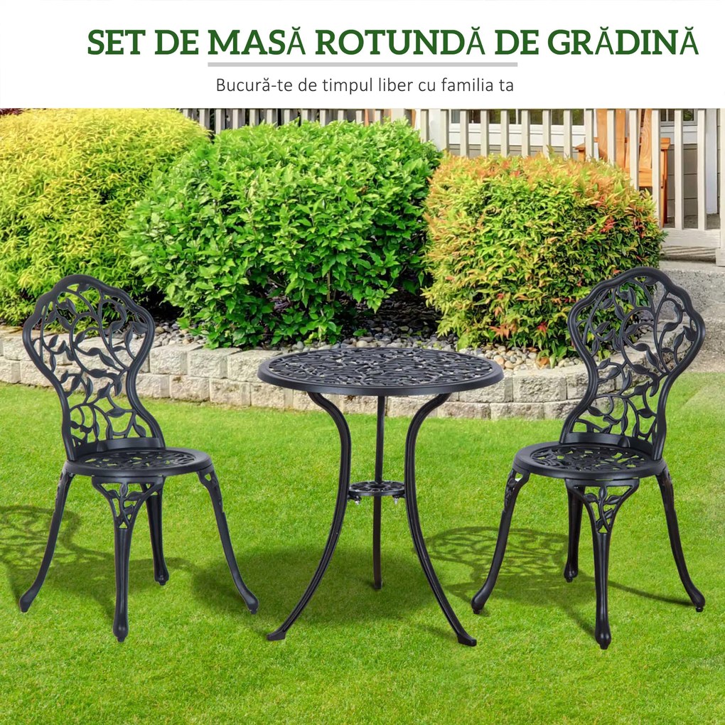 Outsunny 3pcs Patio Bistro Set Cast Aluminum Table Chair Outdoor Furniture Antique Black | Aosom Romania