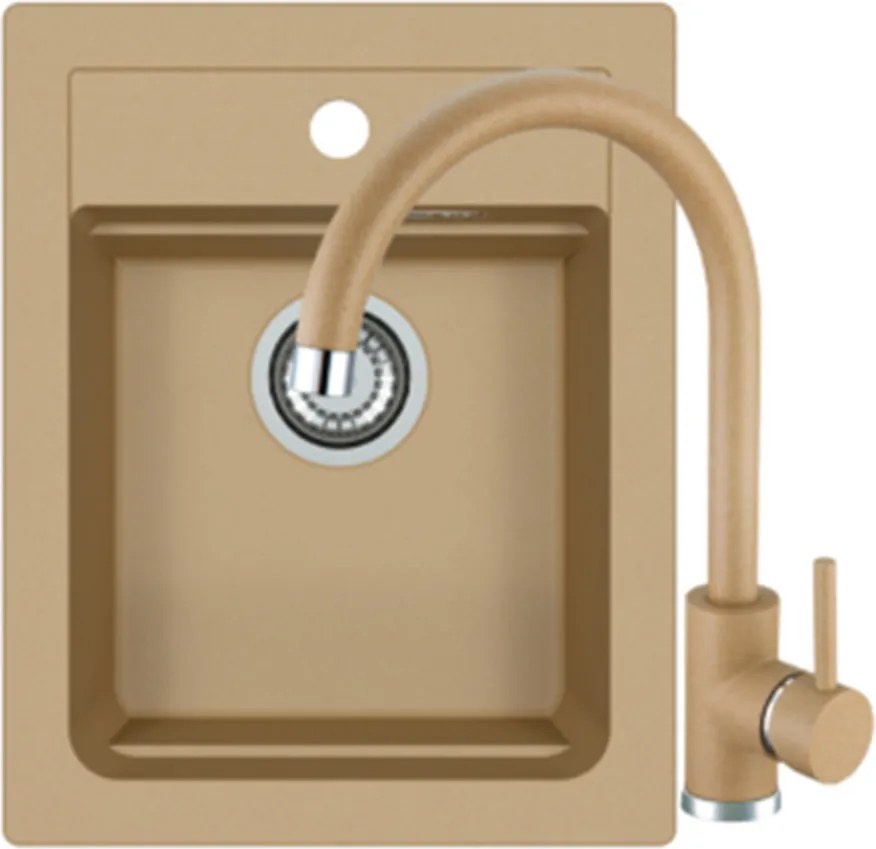 Set chiuveta bucatarie compozit Alveus Atrox 10 bej 40x50 cm si baterie Kati